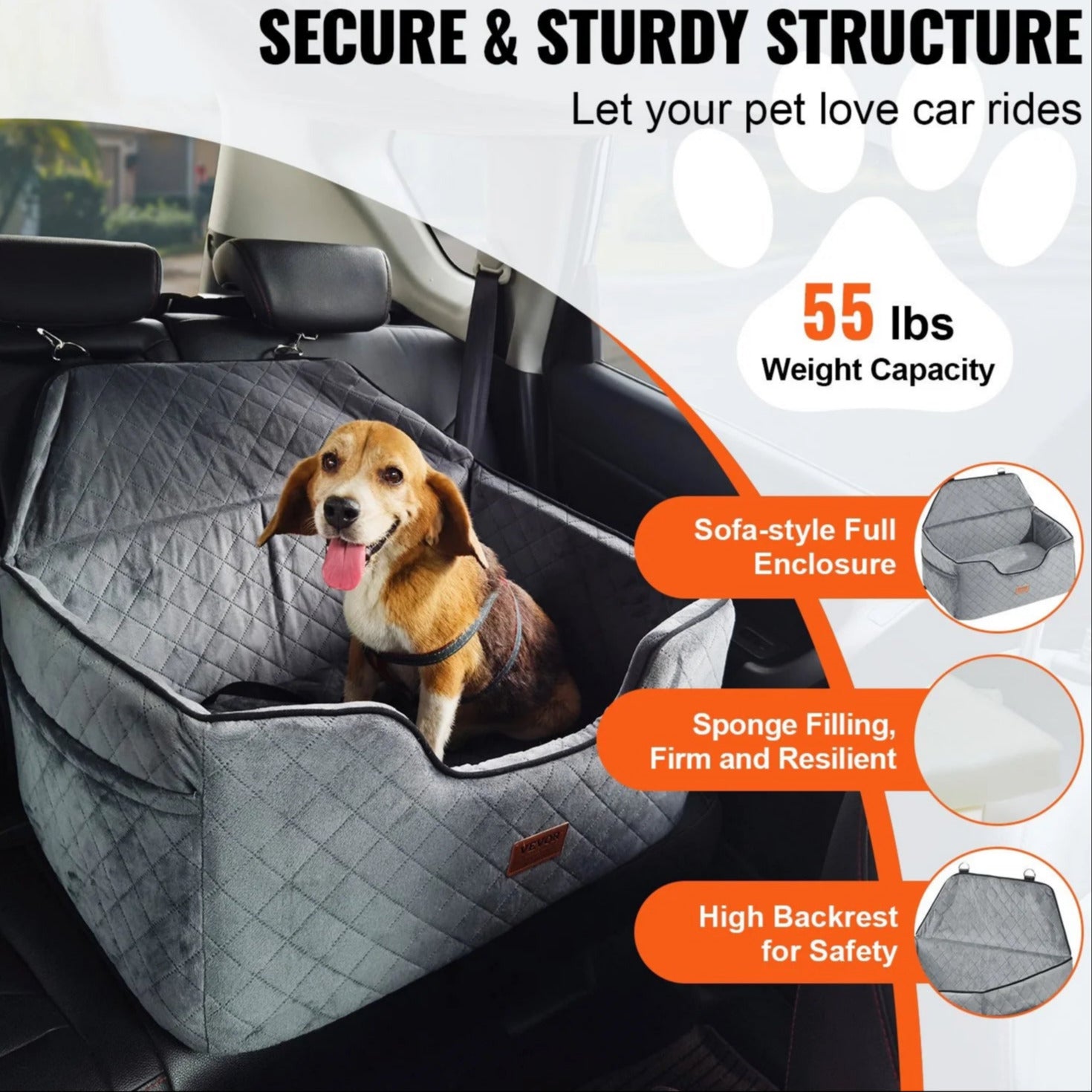 VEVOR Dog Booster Car Seat Pet Car Seat for Medium Large Dog up to 55 Lbs Gray