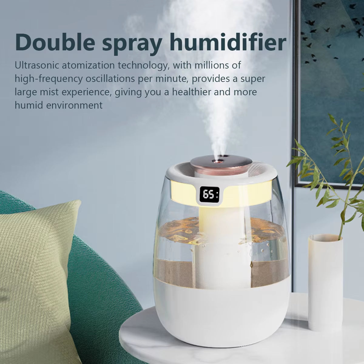 1300Ml Air Humidifier Aroma Diffuser Double Spray Port Essential Oil Mist Maker Desktop Home Office USB Humidifier with Light