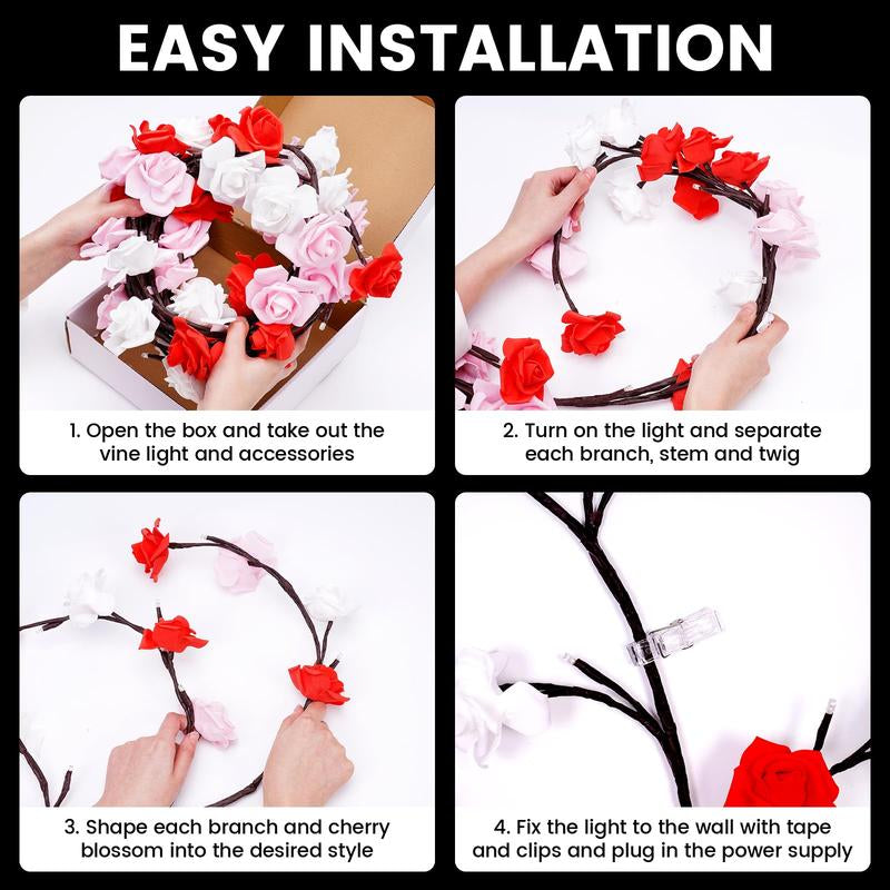 96LED Rose (Cherry Blossom + Butterfly) Vine Decorative Lights, USB Powered, Perfect Diy Gifts and Decorations for Living Room, Bedroom, Birthday Party, Event Party, Concert, Outdoor Event, Party Decorative Lights, Holiday Decorative Lights