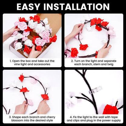 96LED Rose (Cherry Blossom + Butterfly) Vine Decorative Lights, USB Powered, Perfect Diy Gifts and Decorations for Living Room, Bedroom, Birthday Party, Event Party, Concert, Outdoor Event, Party Decorative Lights, Holiday Decorative Lights