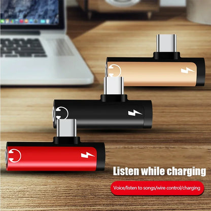 Only for Xiaomi Huawei Type C Dual-Port Audio Adapter to 3.5Mm Jack Headphone 2-In-1 Adapter Audio Charger Dispenser Accessories