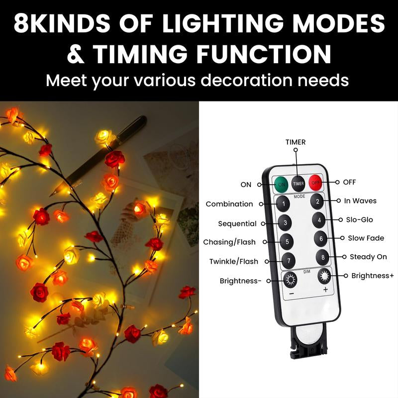 96LED Rose (Cherry Blossom + Butterfly) Vine Decorative Lights, USB Powered, Perfect Diy Gifts and Decorations for Living Room, Bedroom, Birthday Party, Event Party, Concert, Outdoor Event, Party Decorative Lights, Holiday Decorative Lights